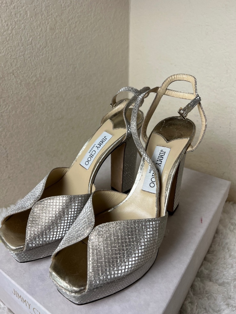 Jimmy Choo Gold Platform Sandal Size 37.5/ 7.5
